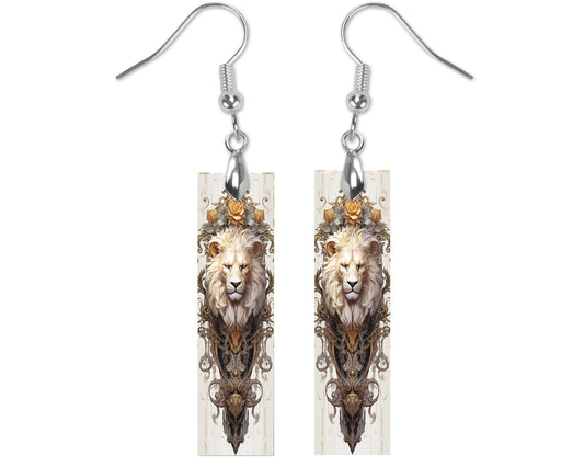 New Release Rococo Lion Printed Wood Dangle Earrings Hypoallergenic Jewelry Handmade