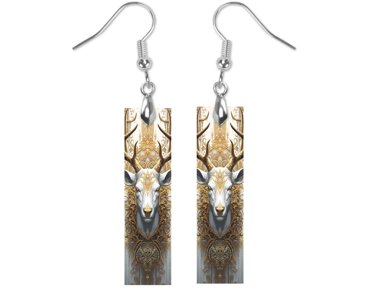 Rococo Deer Earrings, Printed Wood Dangle Earrings Hypoallergenic Jewelry Handmade