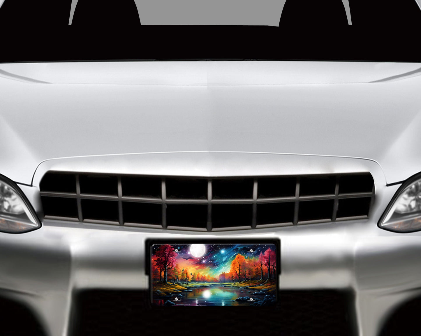 Full Moon Northern Lights Vanity Decorative Front License Plate Cute Car License Plate Aluminum Metal Plate