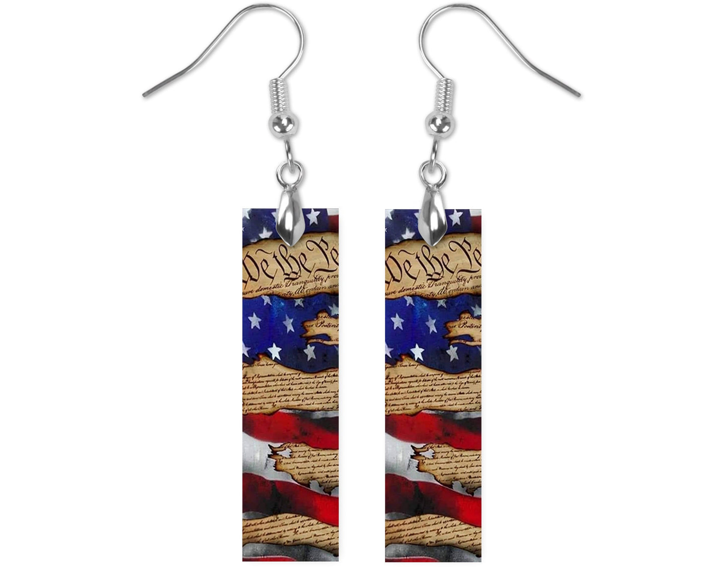 We the People Earrings, Bar Dangle Printed Earrings Jewelry Handmade