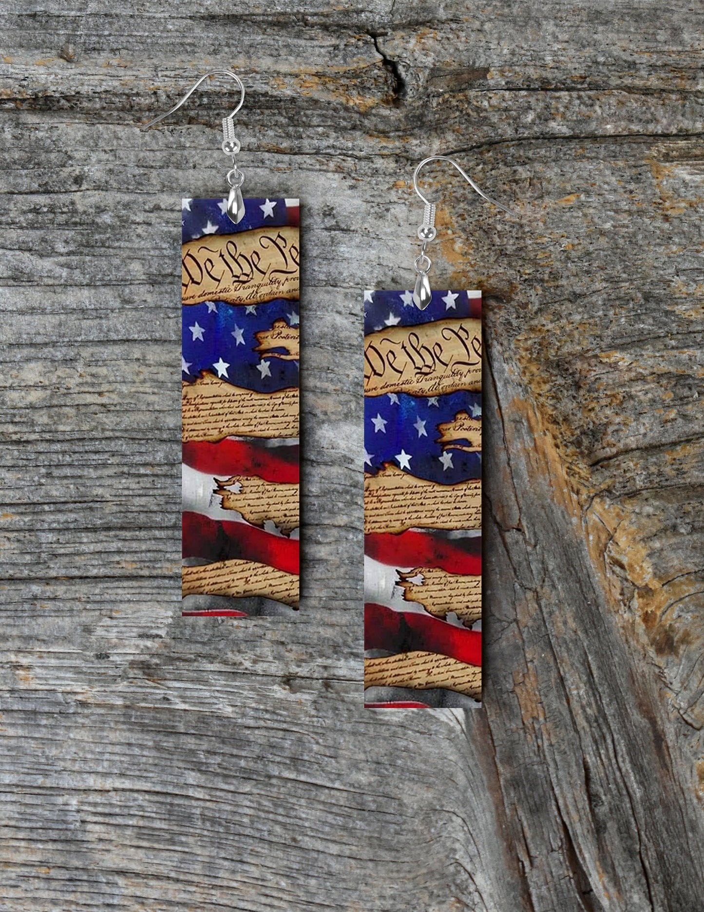 We the People Earrings, Bar Dangle Printed Earrings Jewelry Handmade