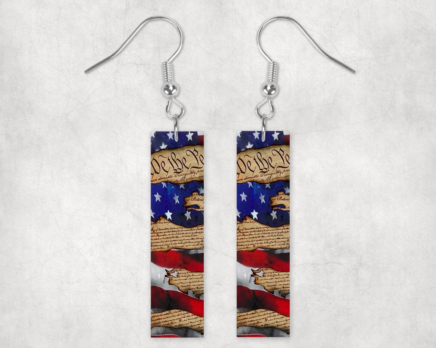 We the People Earrings, Bar Dangle Printed Earrings Jewelry Handmade