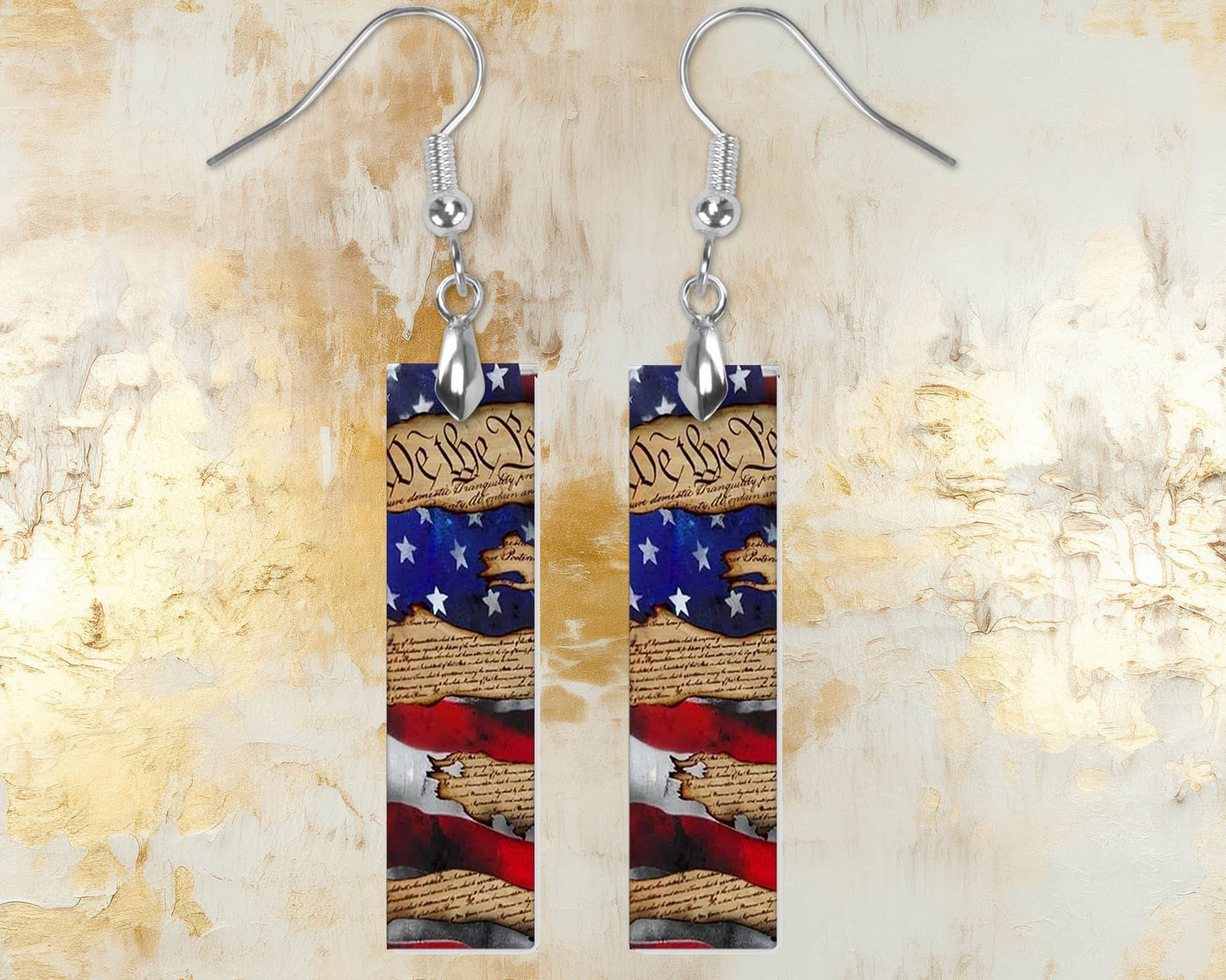 We the People Earrings, Bar Dangle Printed Earrings Jewelry Handmade