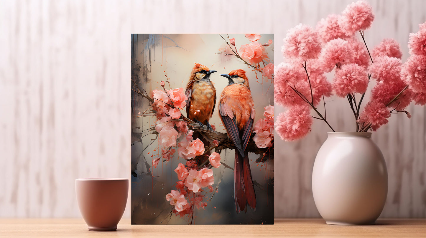 16x20 Birds on Peach Blossom Branch Wall Art Canvas Print