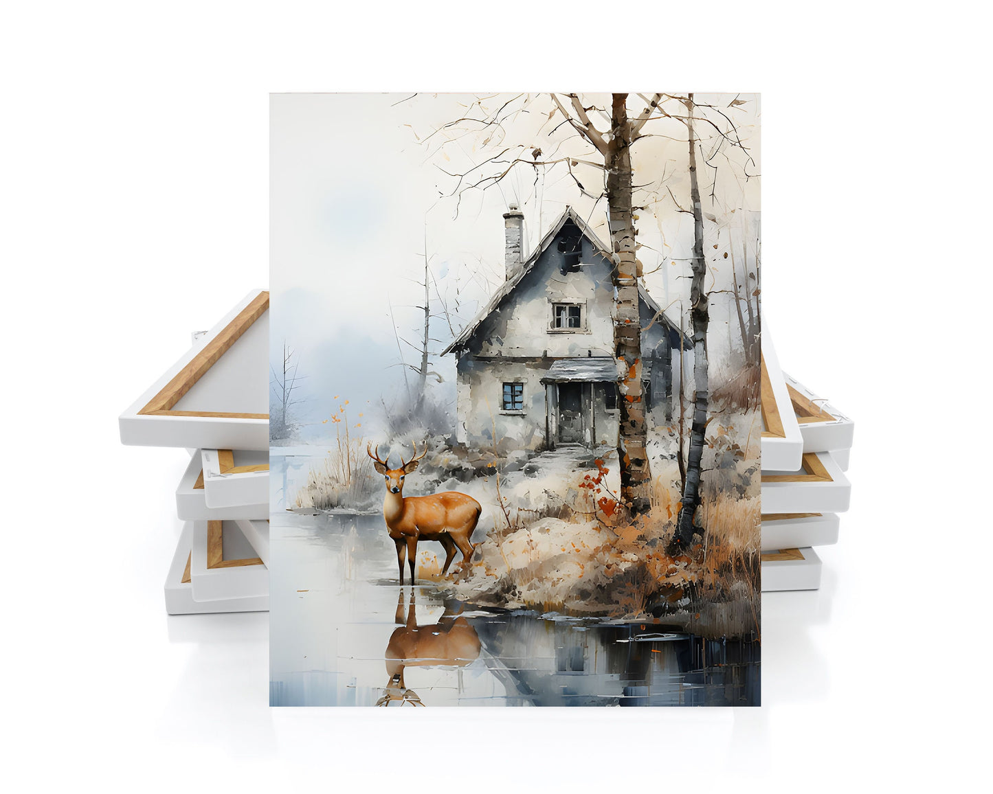 16x20 Deer at River Wall Art Canvas Print