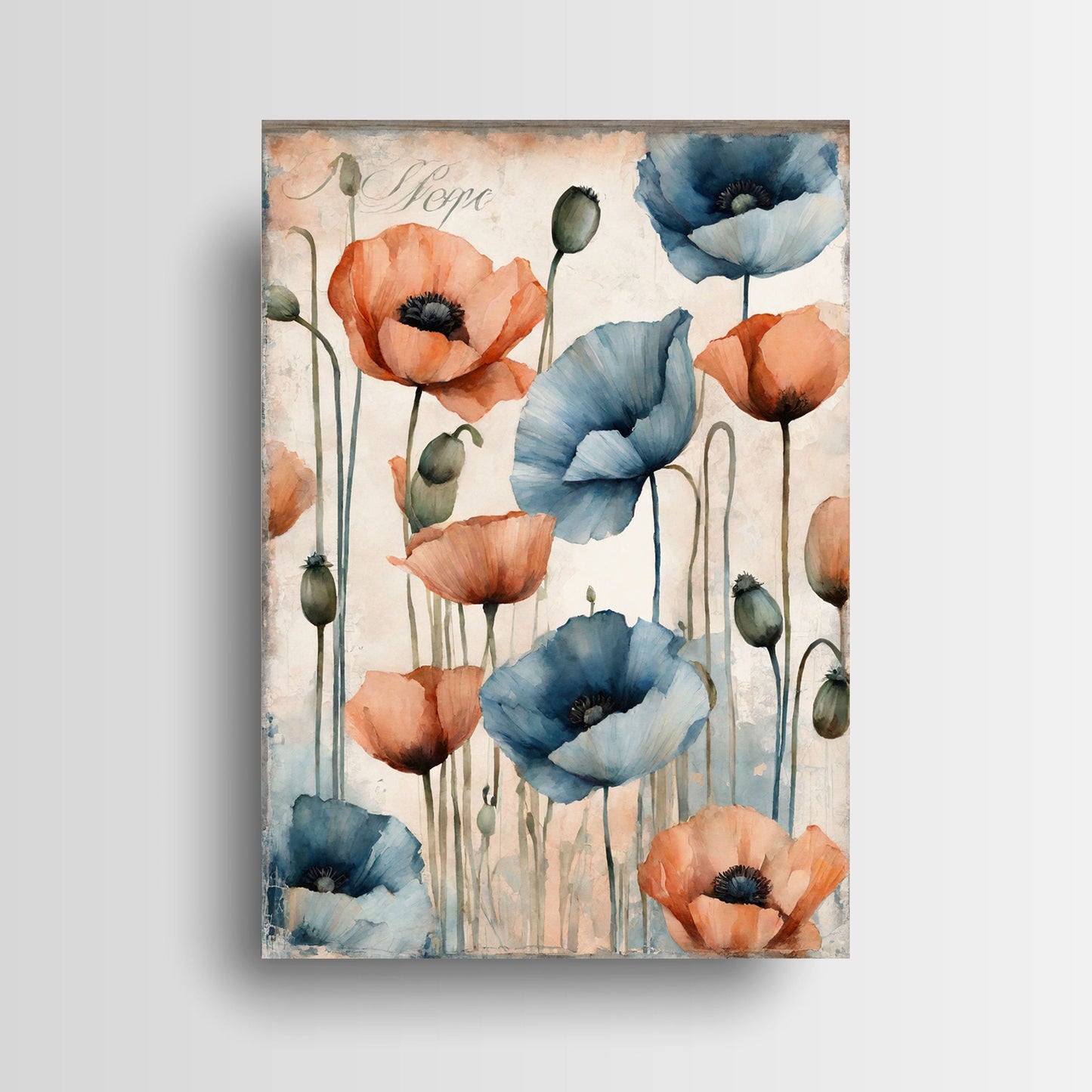 16x20 Peach and Blue Floral Wall Art Canvas Print