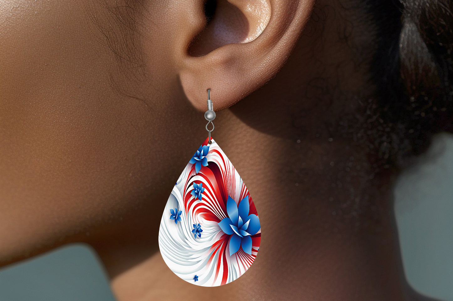 Patriotic Swirl Earrings, Teardrop Dangle Printed Earrings Jewelry Handmade