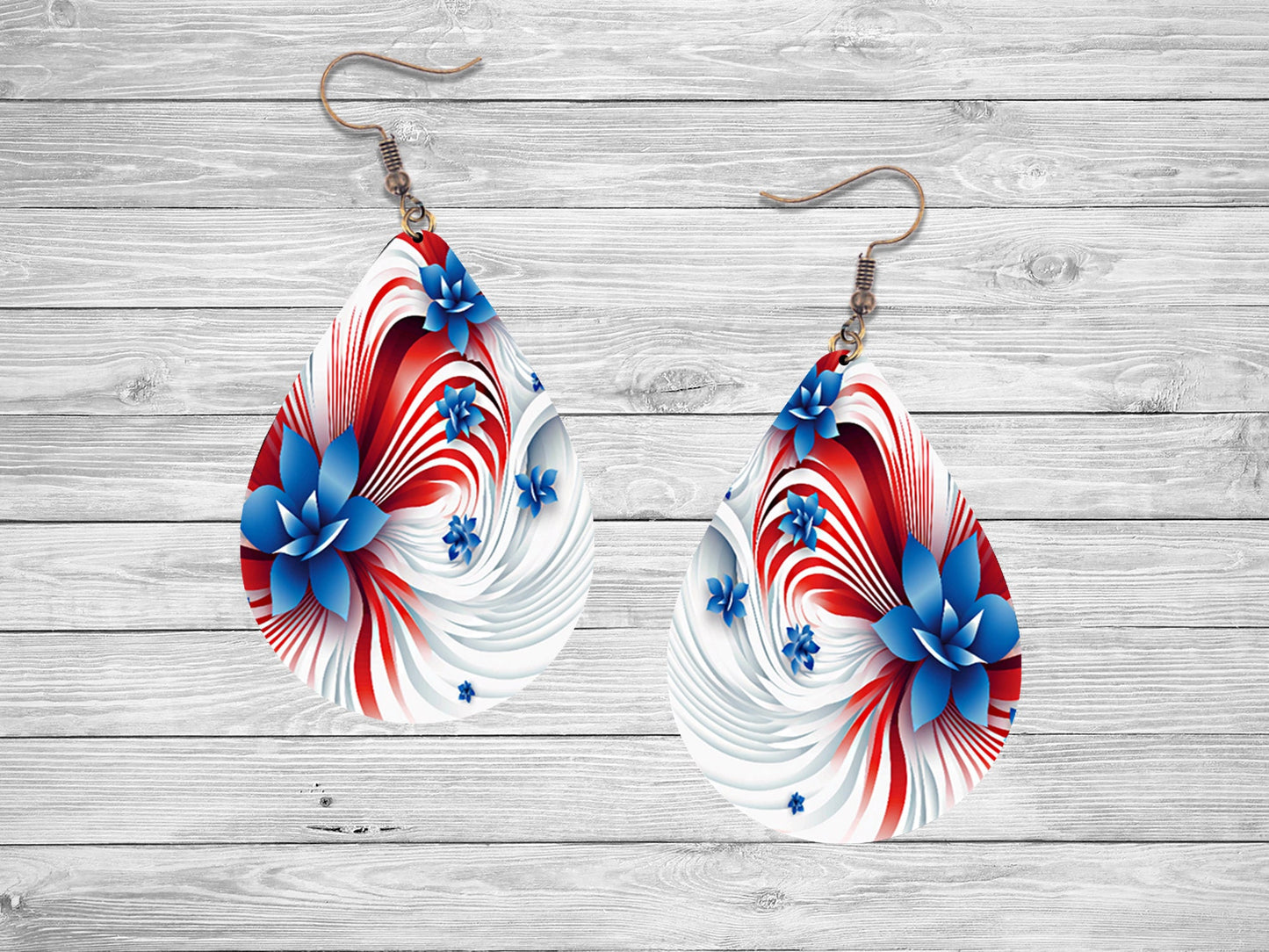 Patriotic Swirl Earrings, Teardrop Dangle Printed Earrings Jewelry Handmade