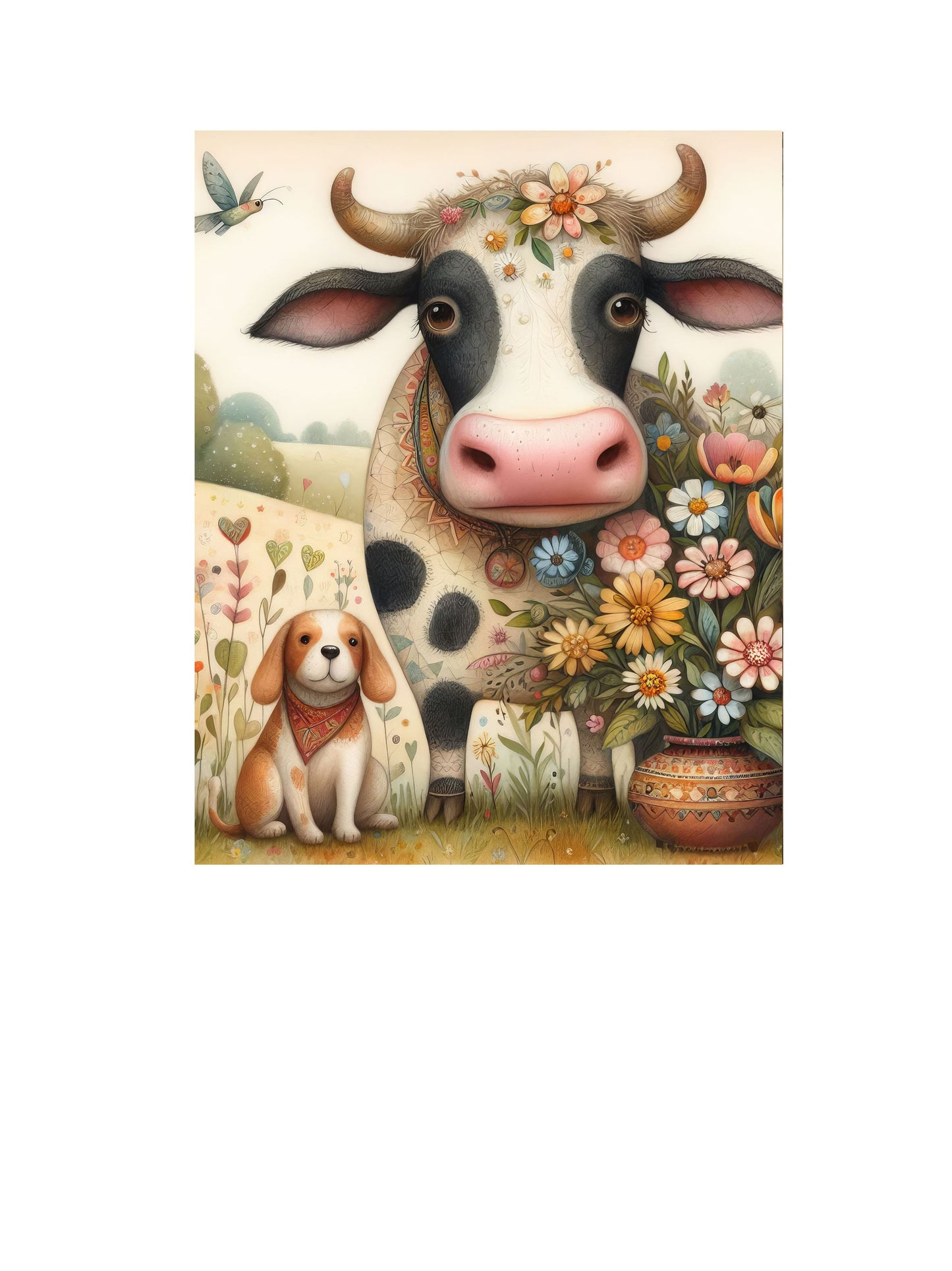 16x20 Cow and Puppy Wall Art Canvas Print