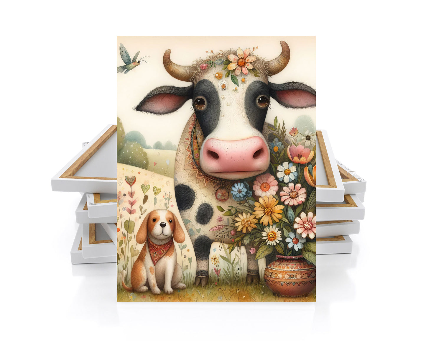 16x20 Cow and Puppy Wall Art Canvas Print