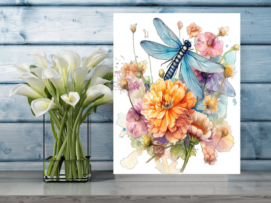 11x14 Dragonfly Wildflowers Wall Art Canvas Print