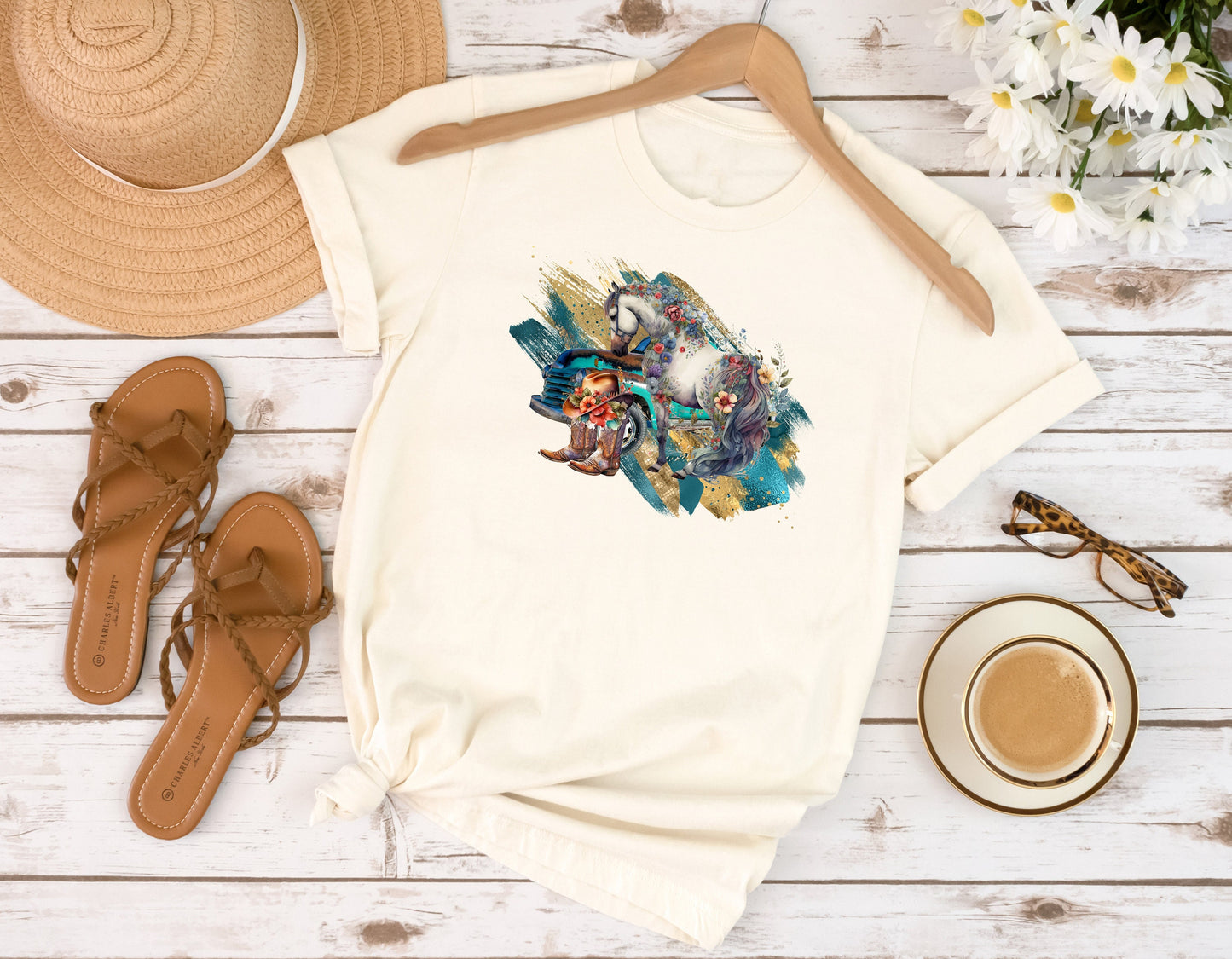 Floral Horse and Boots T Shirt, Tshirt, Graphic T's  100% Cotton Tee