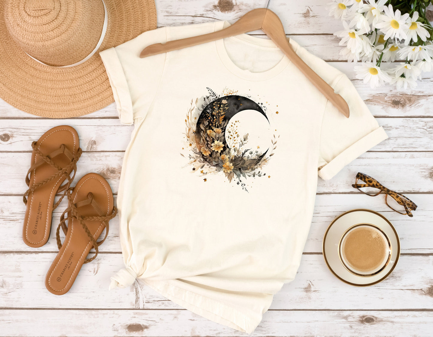 Floral Moon T Shirt, Tshirt, Graphic T's  100% Cotton Tee