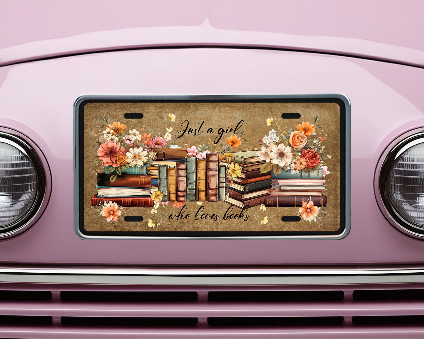 Just a Girl Who Loves Books Vanity Decorative Front License Plate Cute Car License Plate Aluminum Metal Plate