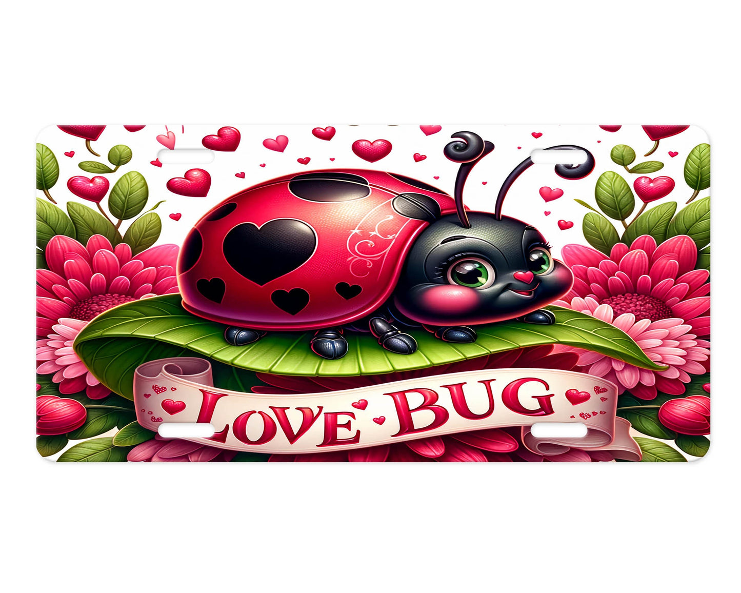 New Release, Love Bug Ladybug Vanity Decorative Front License Plate Cute Car License Plate Aluminum Metal Plate