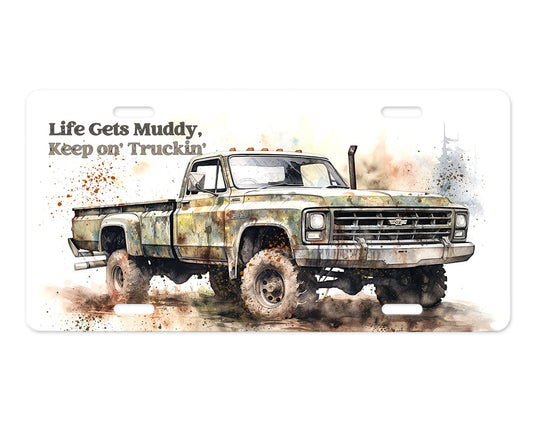 Life Gets Muddy Vanity Decorative Front License Plate Cute Car License Plate Aluminum Metal Plate