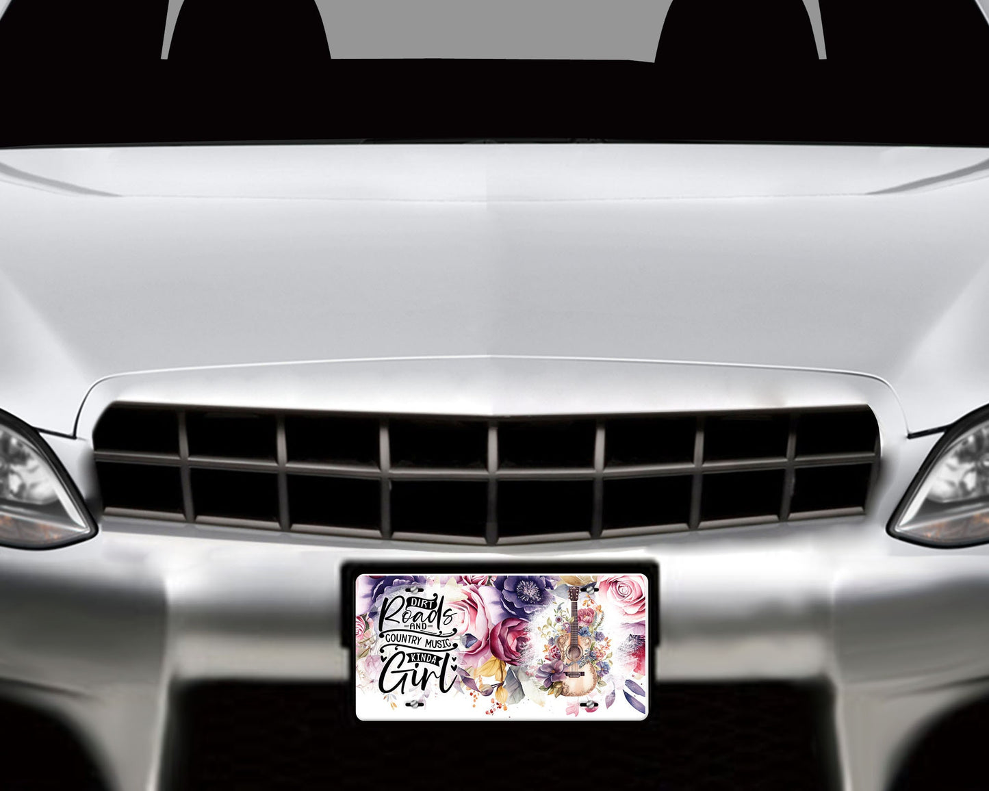 Vanity Front License Plate, Floral Dirt Road and Country Music Aluminum License Plate Car Accessory Decorative Front Plate