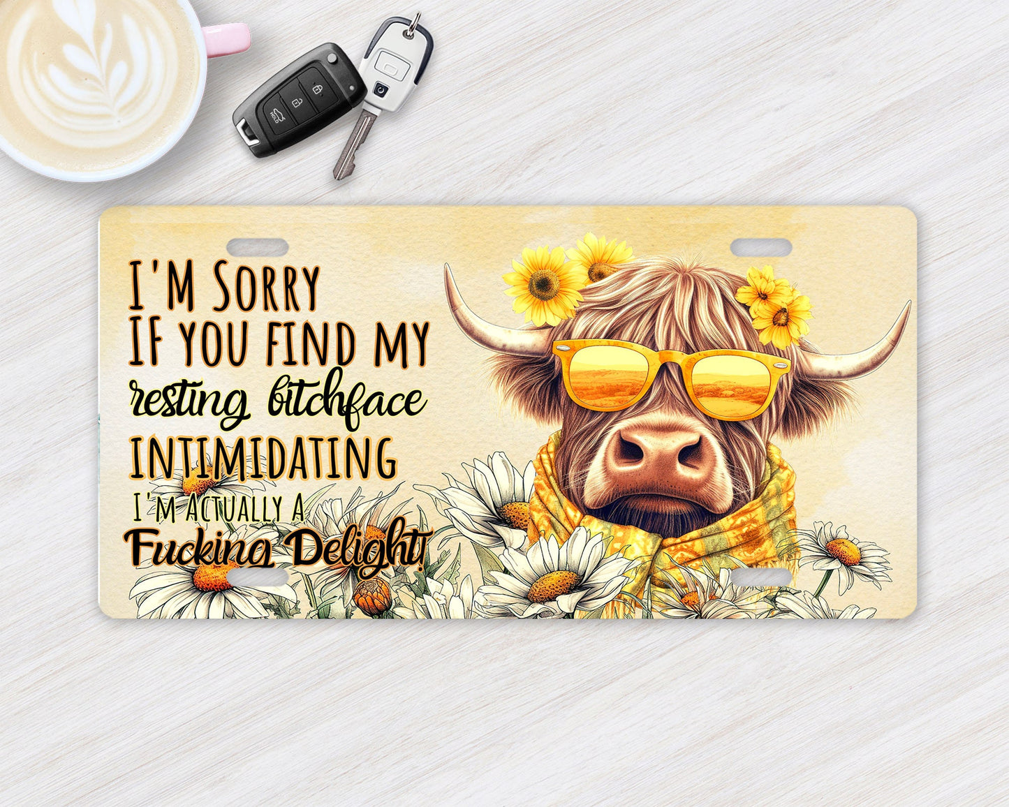 Vanity Front License Plate, I'm an F***ing Delight Highland Cow  Aluminum License Plate Car Accessory Decorative Front Plate