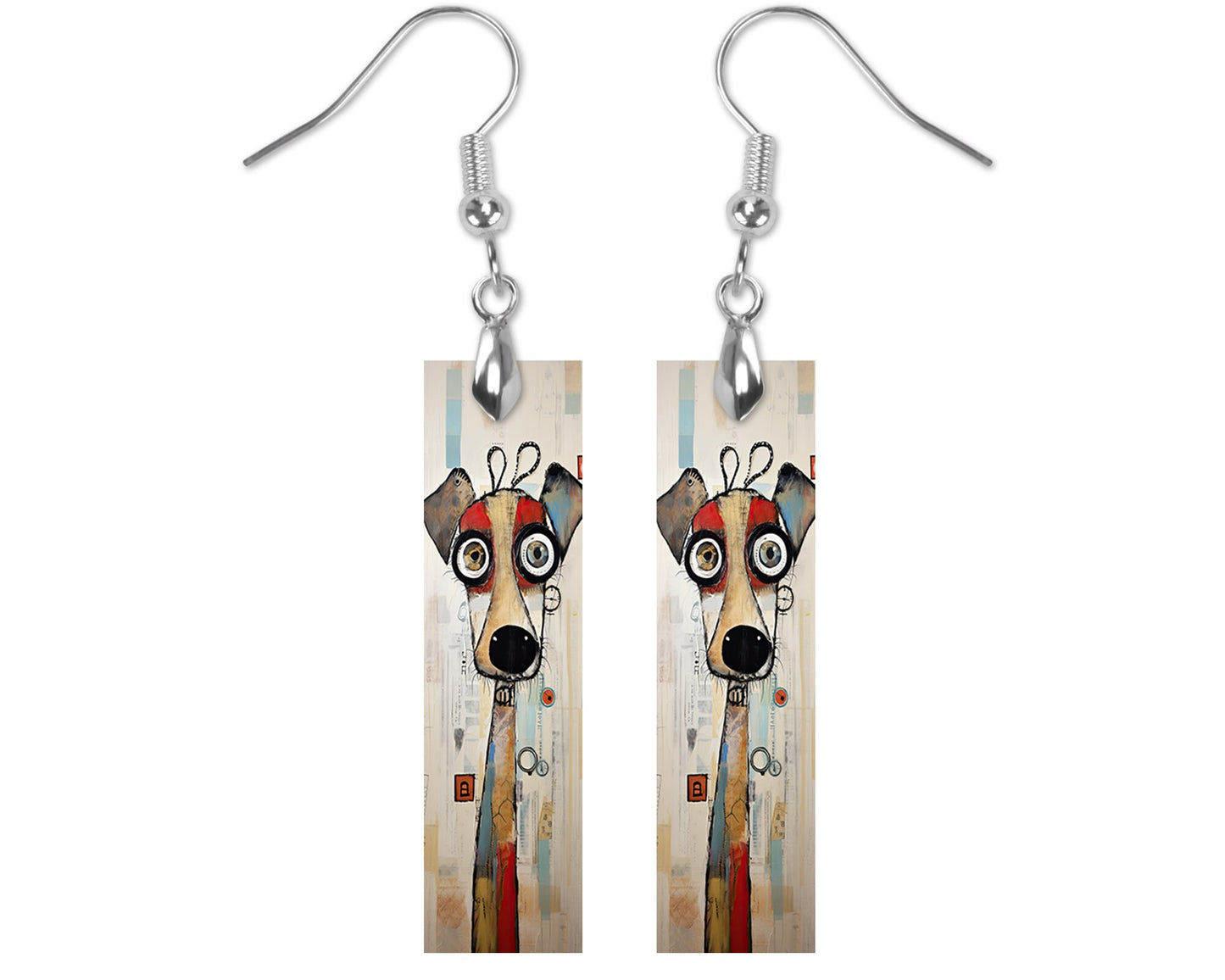 Wally Muttley Dog Earrings, Bar Dangle Printed Earrings Jewelry Handmade