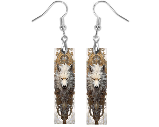 Rococo Wolf Earrings, Printed Wood Dangle Earrings Hypoallergenic Jewelry Handmade