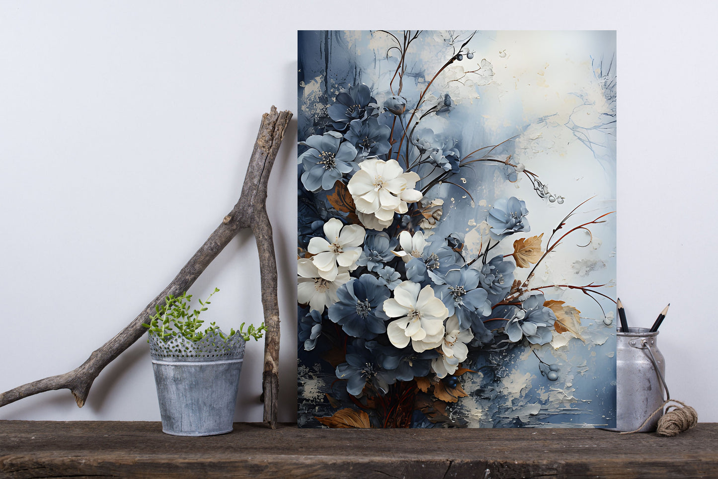 16x20 Blue and White Flowers Wall Art Canvas Print