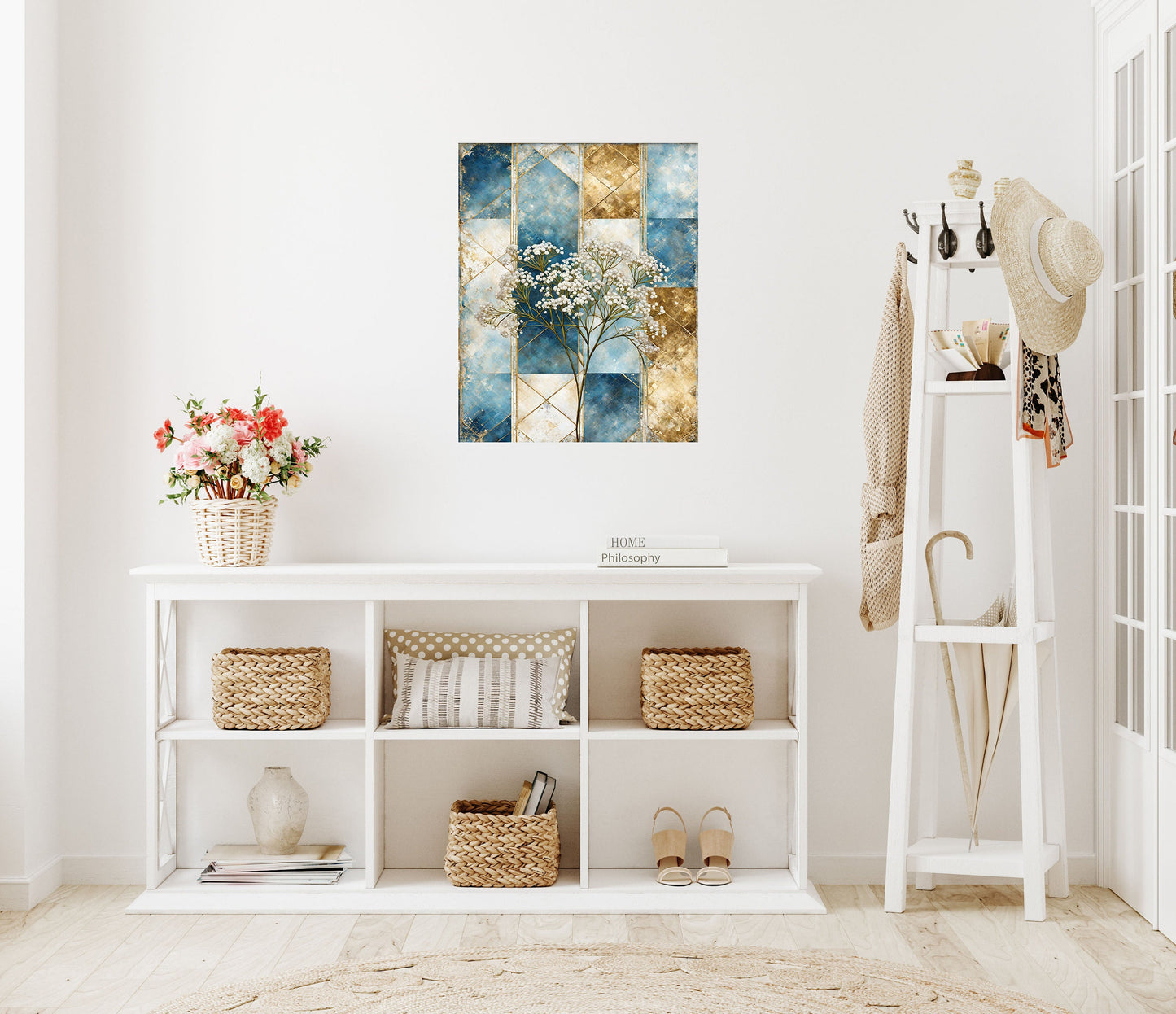 16x20 Baby's Breath on Blue Wall Art Canvas Print