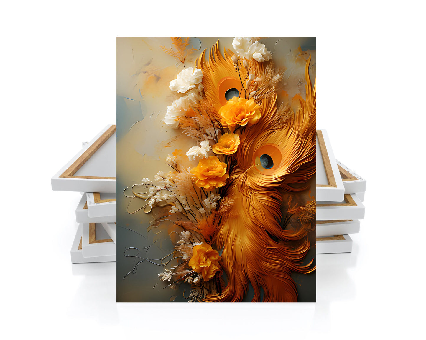 16x20 Mustard Feathers Wall Art Canvas Print