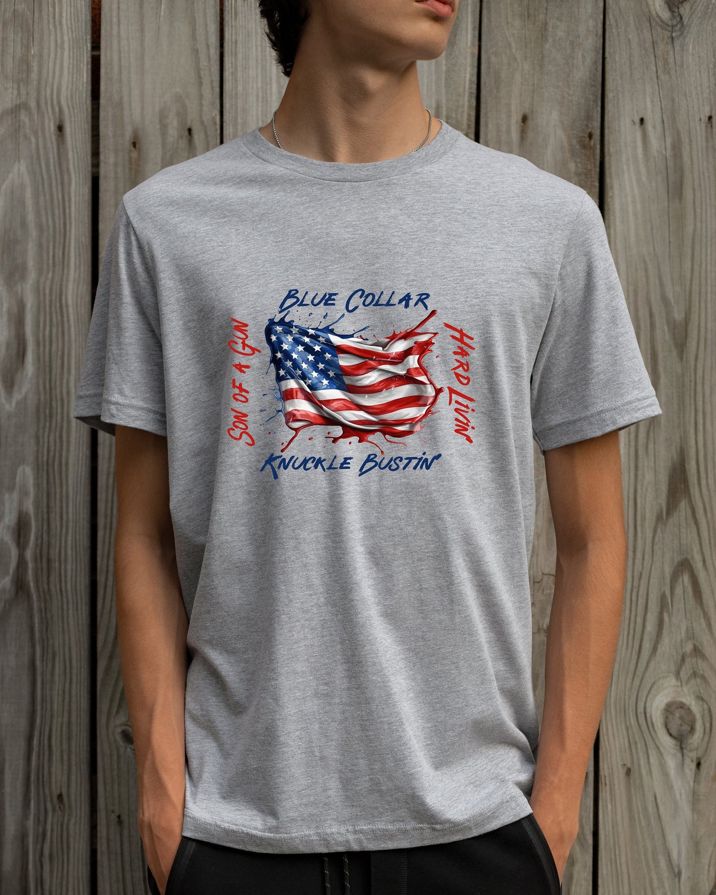 New Release, Blue Collar American Flag T Shirt, Tshirt, Graphic T's  100% Cotton Black White or Gray, Tee,