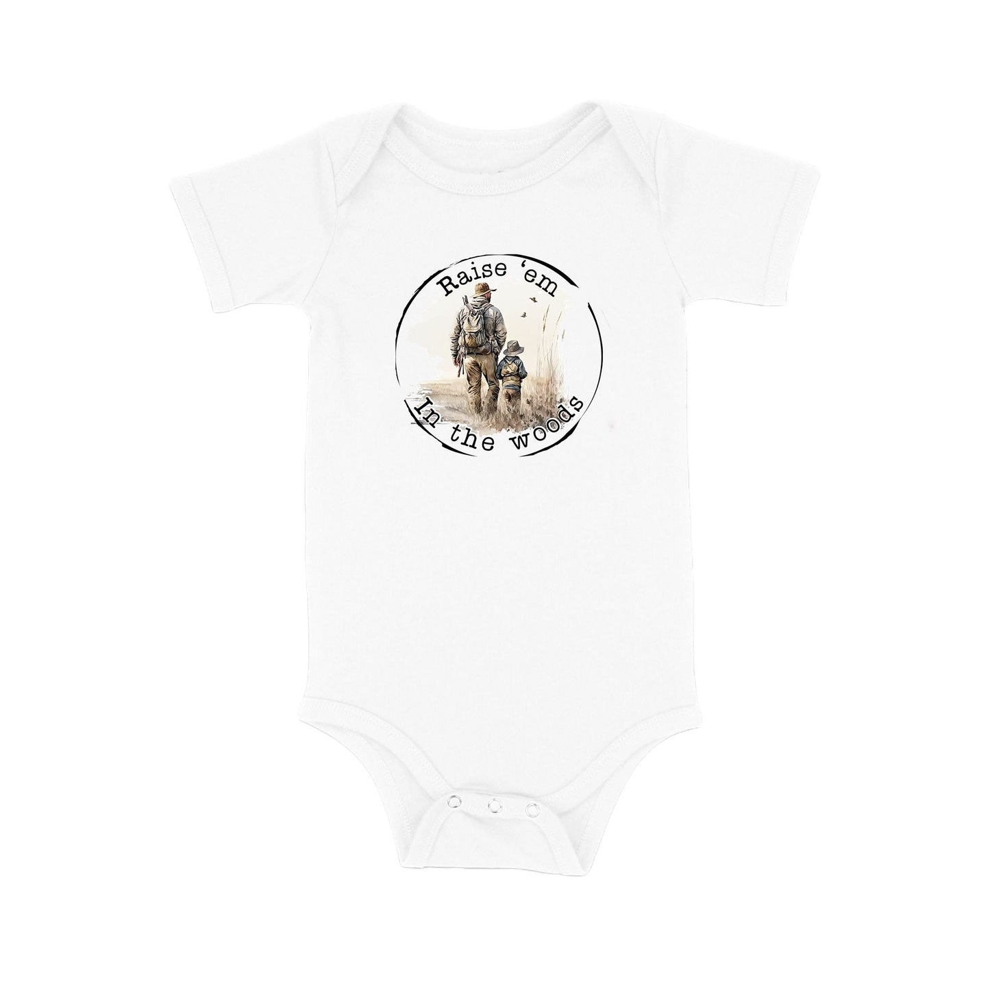 Baby Bodysuit, Raise 'Em in the Woods One Piece Baby Suit, Baby Gift, Long / Short Sleeve, 0-18 Months size