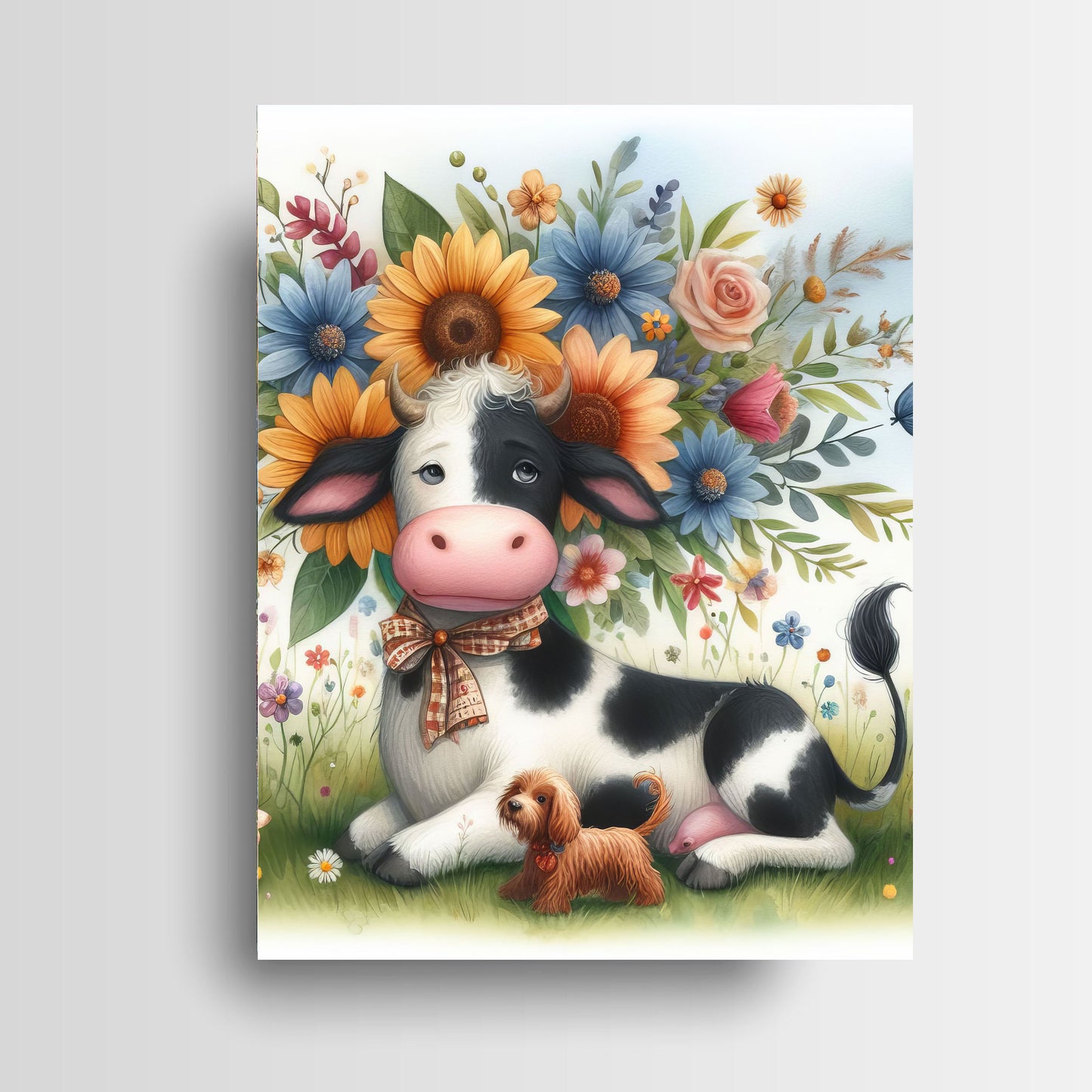 16x20 Whimsical Cow and Flowers Nursery Wall Art Canvas Print