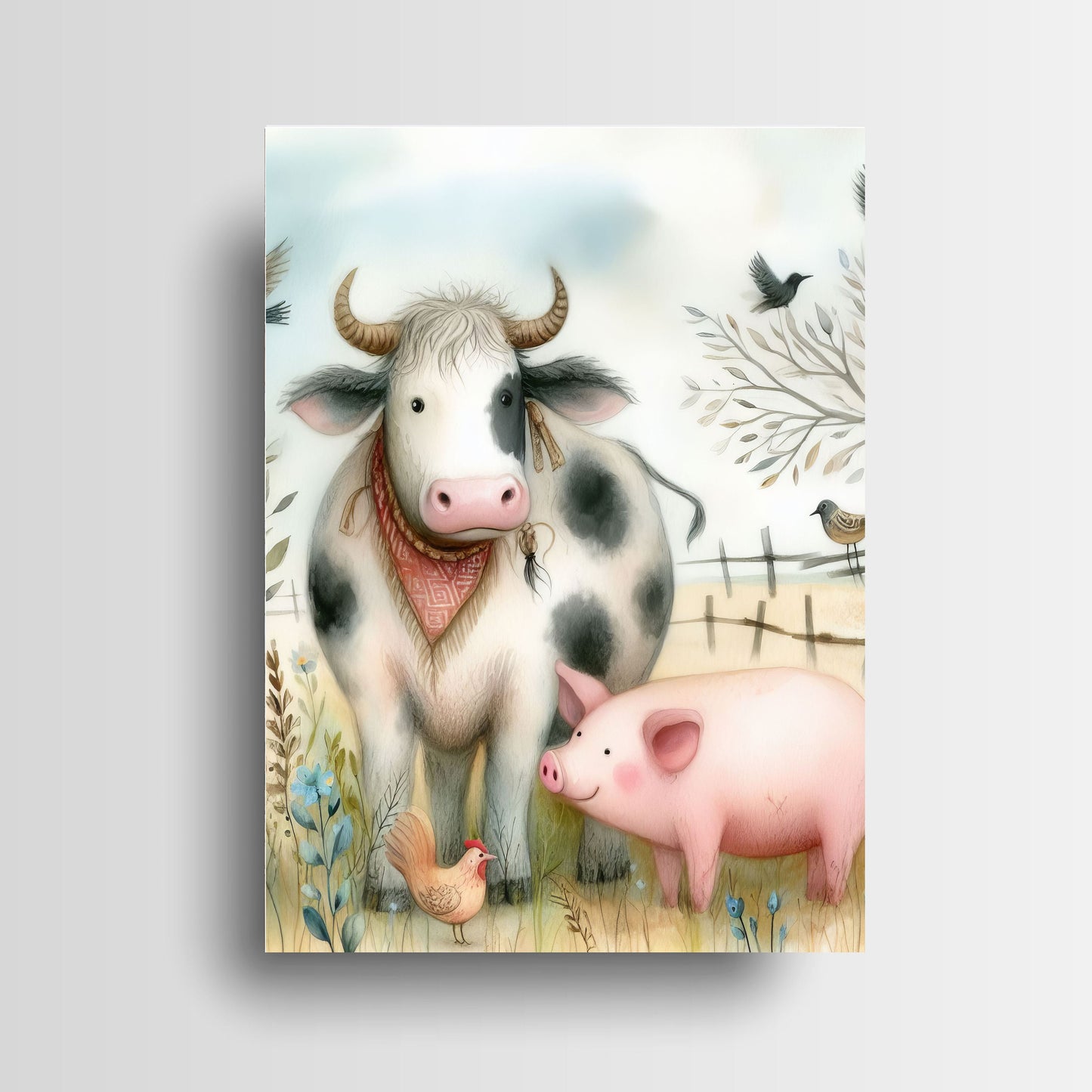 11x14 Cow and Pig Nursery Wall Art Canvas Print