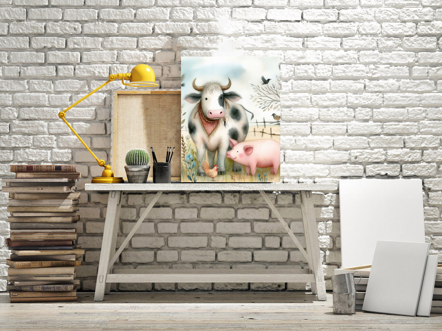 11x14 Cow and Pig Nursery Wall Art Canvas Print