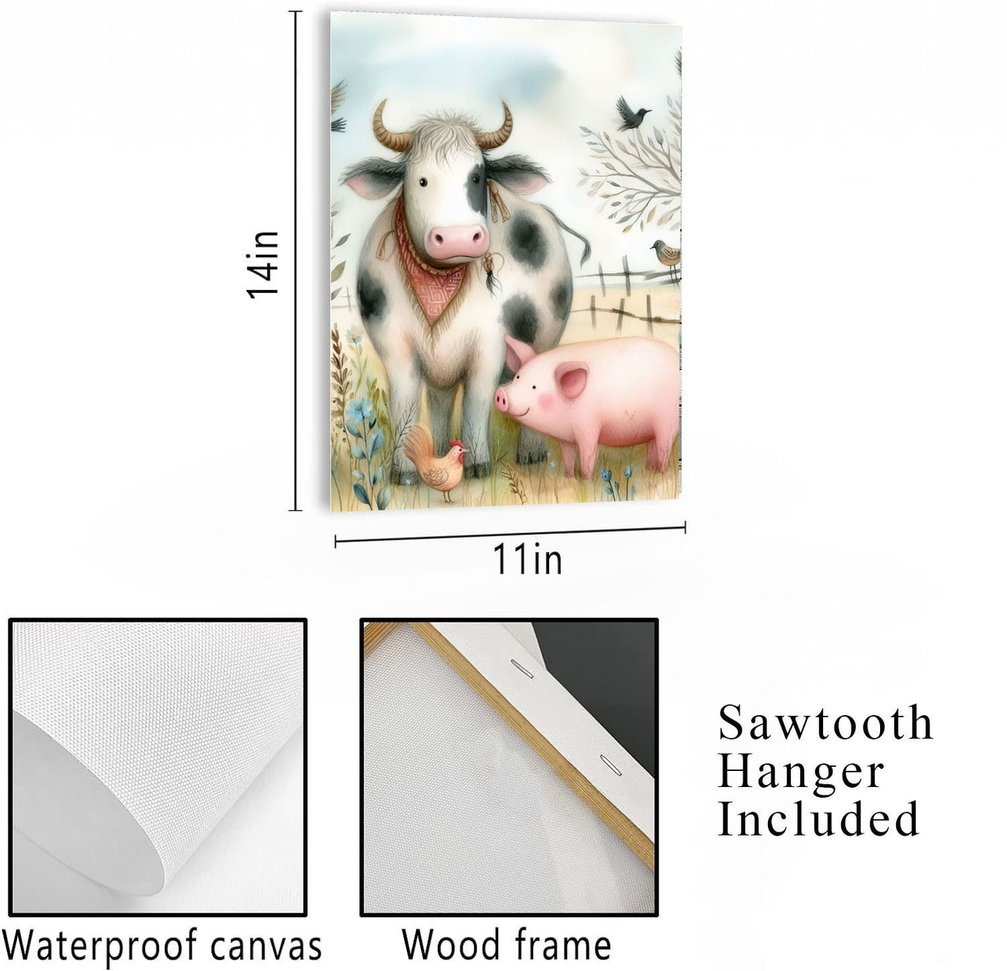 11x14 Cow and Pig Nursery Wall Art Canvas Print