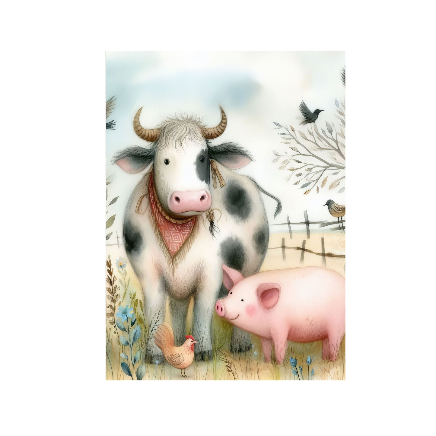 11x14 Cow and Pig Nursery Wall Art Canvas Print