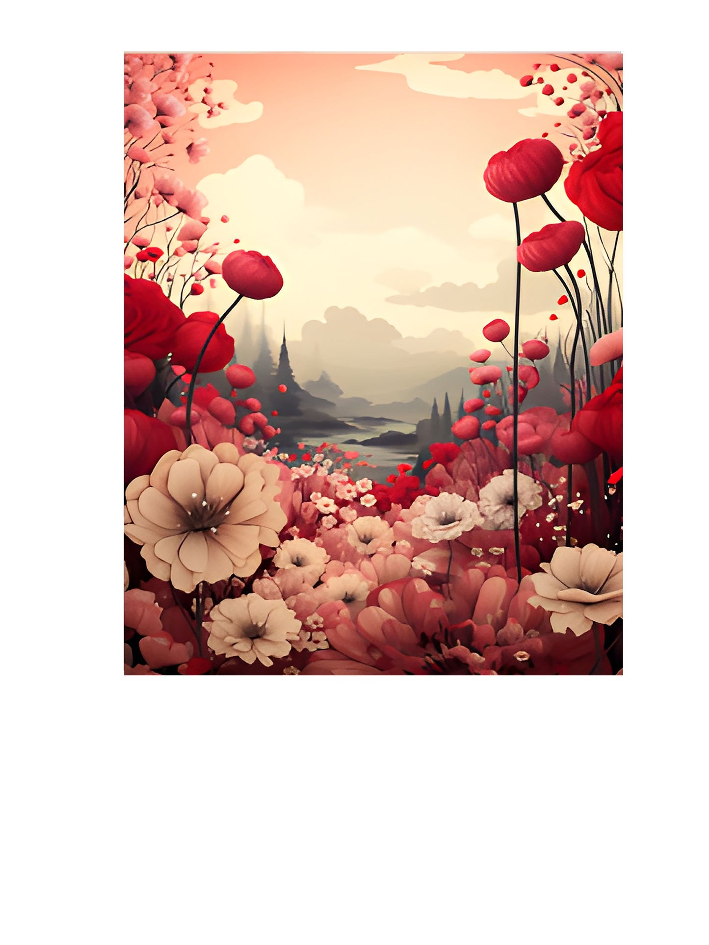 16x20 Red and Pink Poppy Field Wall Art Canvas Print