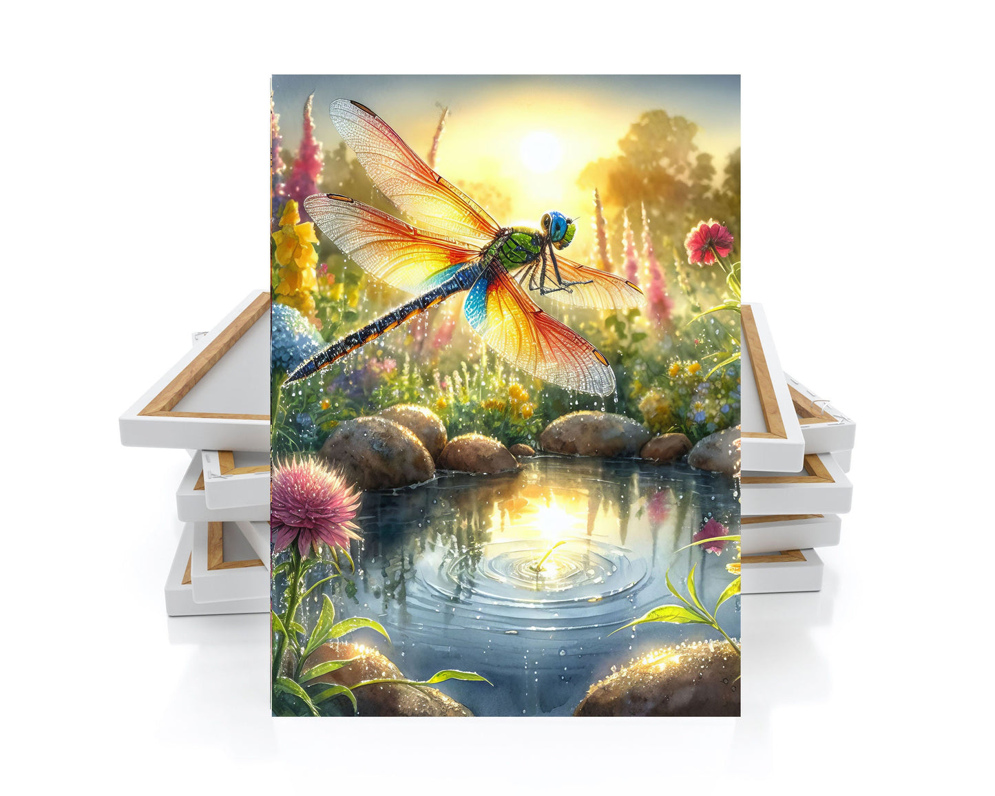 16x20 Dragonfly Sunrise Wall Art Canvas Print