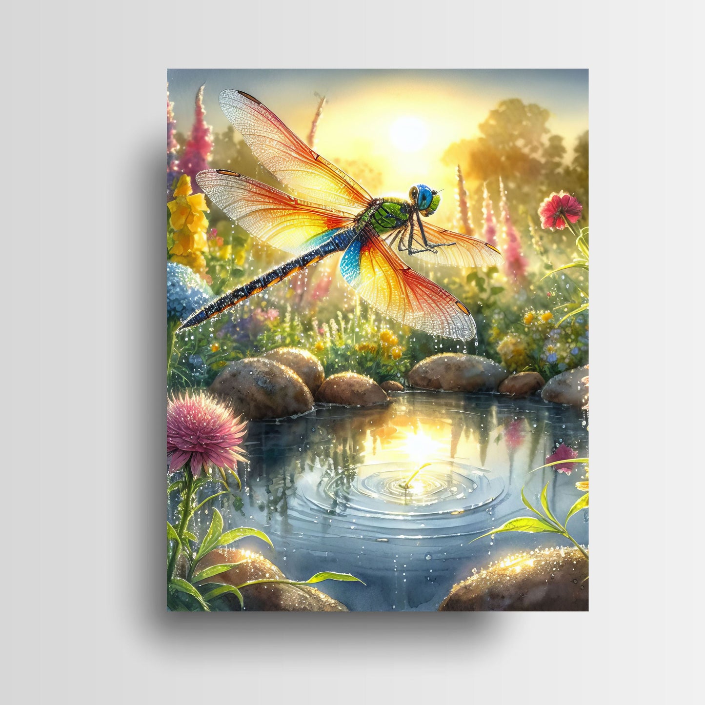 16x20 Dragonfly Sunrise Wall Art Canvas Print