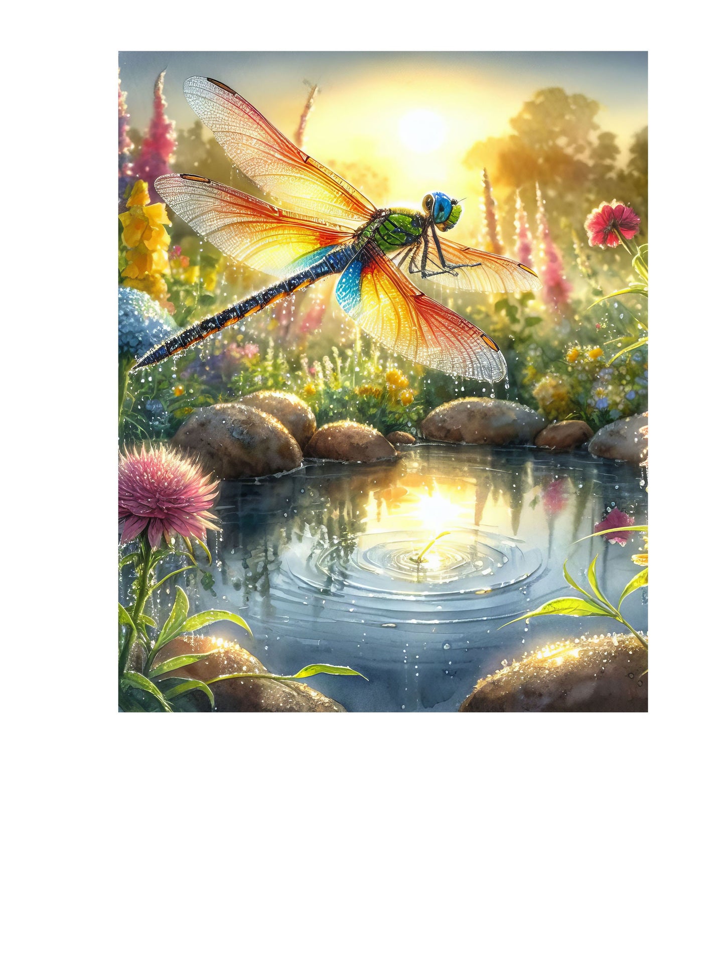 16x20 Dragonfly Sunrise Wall Art Canvas Print