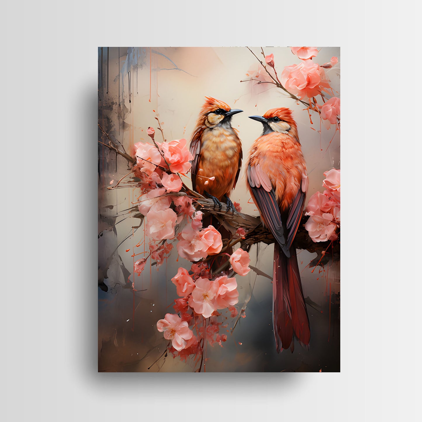 16x20 Birds on Pink Blossom Branch Wall Art Canvas Print