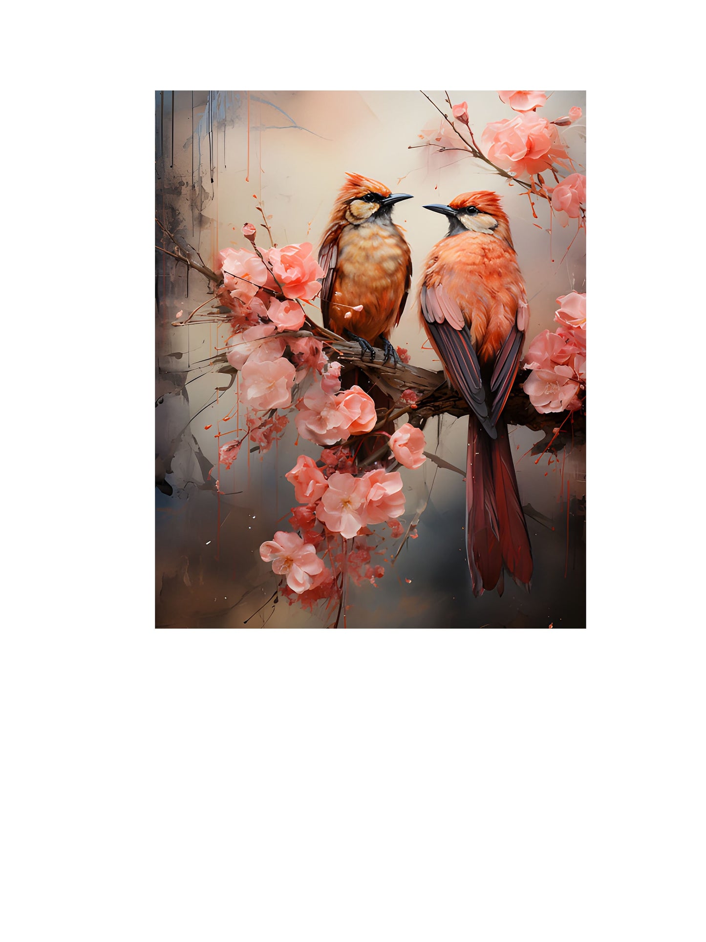 16x20 Birds on Pink Blossom Branch Wall Art Canvas Print