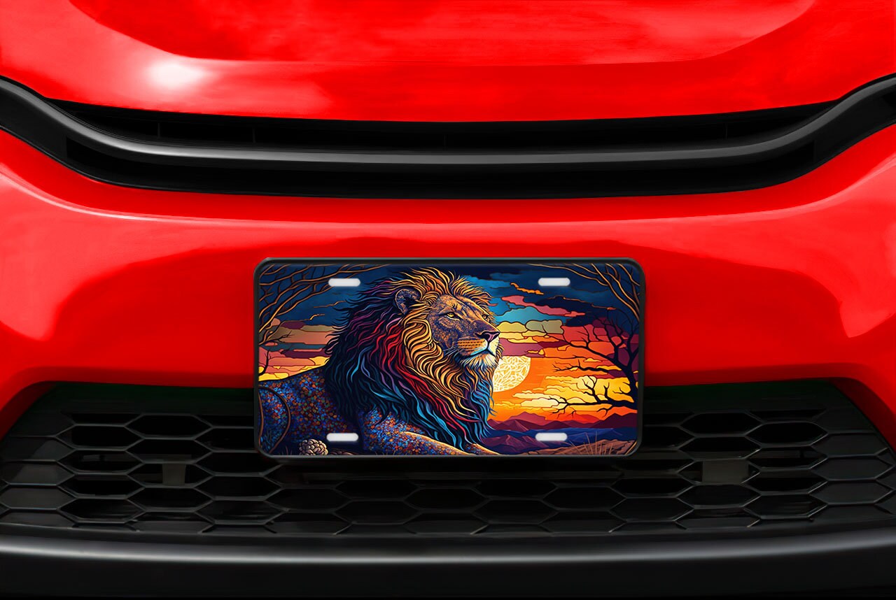 Vanity Front License Plate Lion at Sunset  Aluminum License Plate Car Accessory Decorative Front Plate