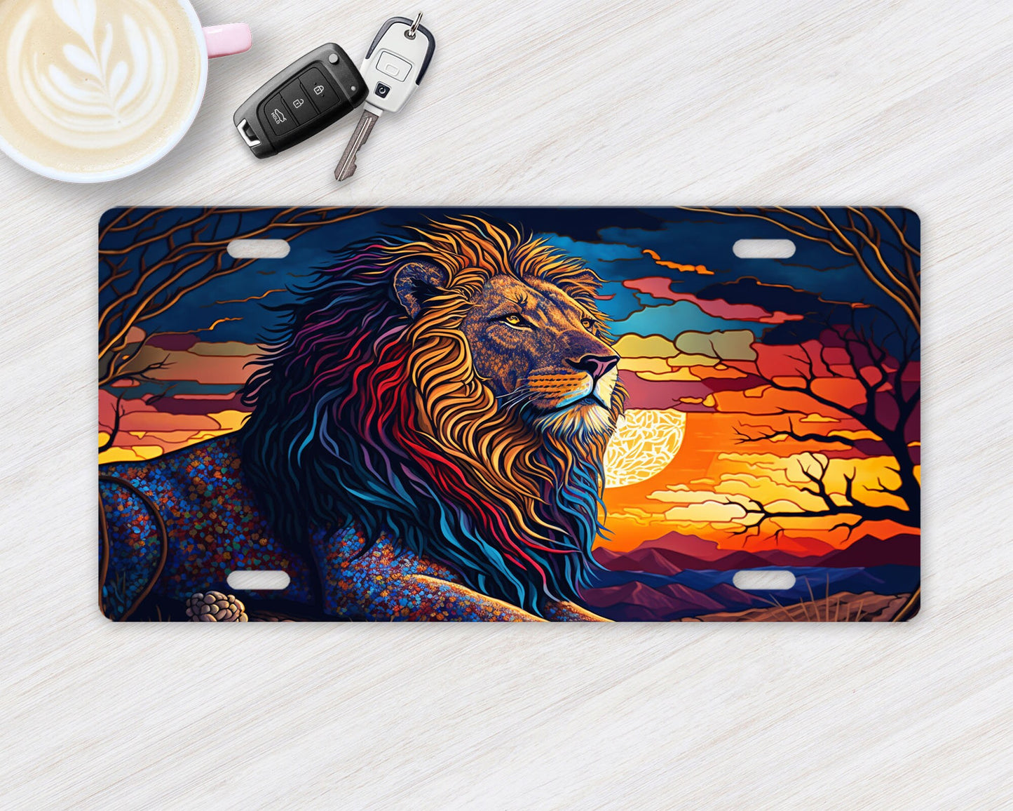 Vanity Front License Plate Lion at Sunset  Aluminum License Plate Car Accessory Decorative Front Plate