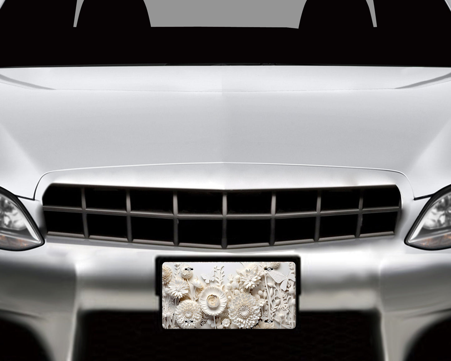 Vanity Front License Plate Monochrome Flowers  Aluminum License Plate Car Accessory Decorative Front Plate