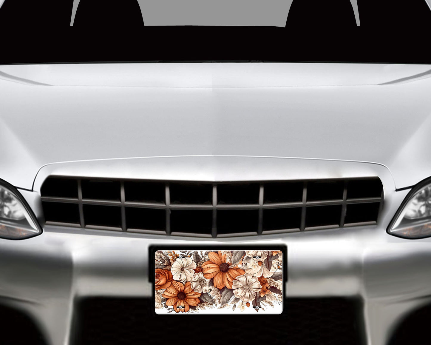 New Release, Brown and Cream Floral Aluminum Front License Plate, Vanity Plate, Car Accessory