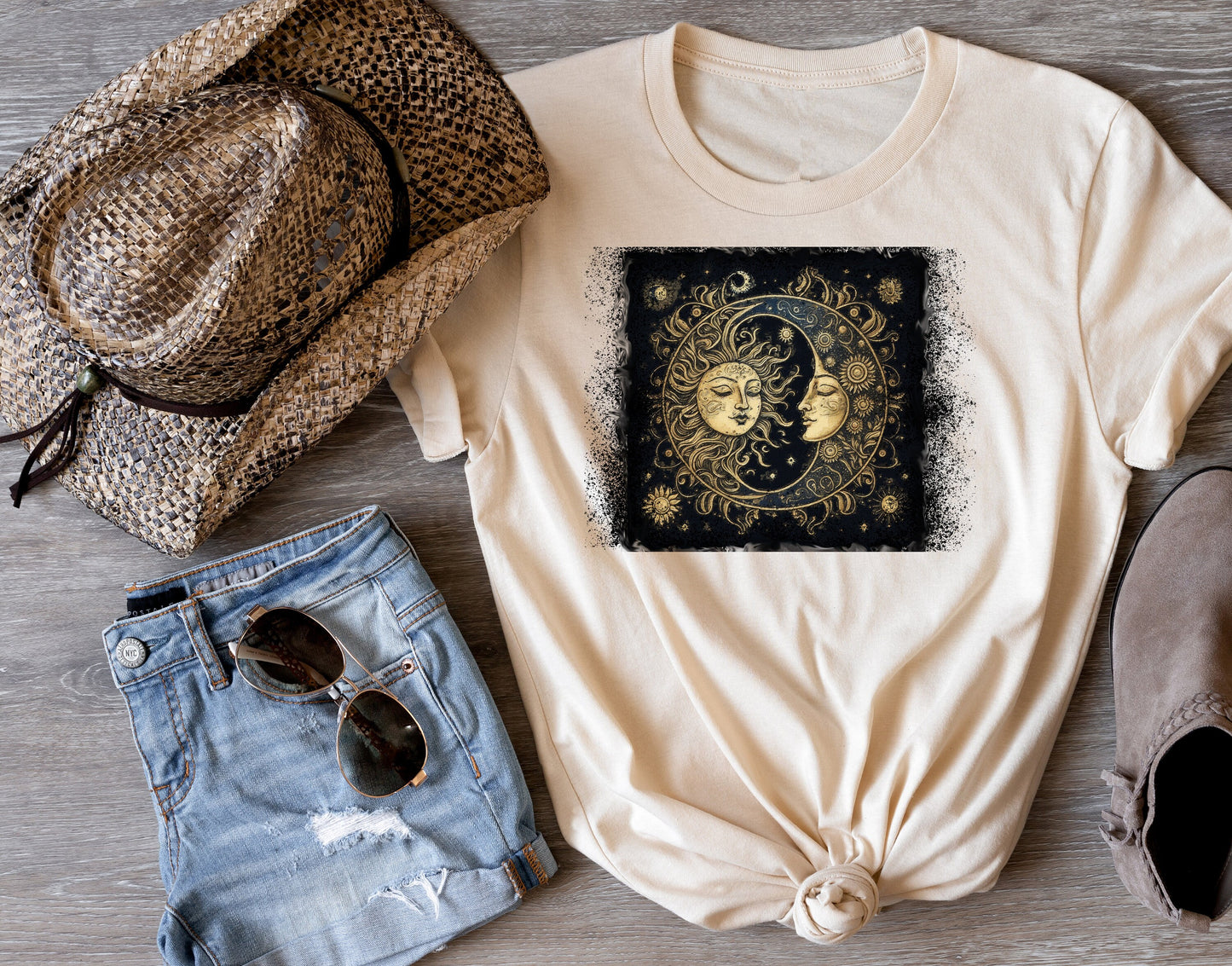 Sun and Moon Night Sky T Shirt, Tshirt, Graphic T's  100% Cotton Tee