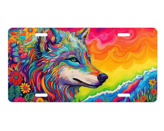 Neon Wolf Vanity Decorative Front License Plate Cute Car License Plate Aluminum Metal Plate