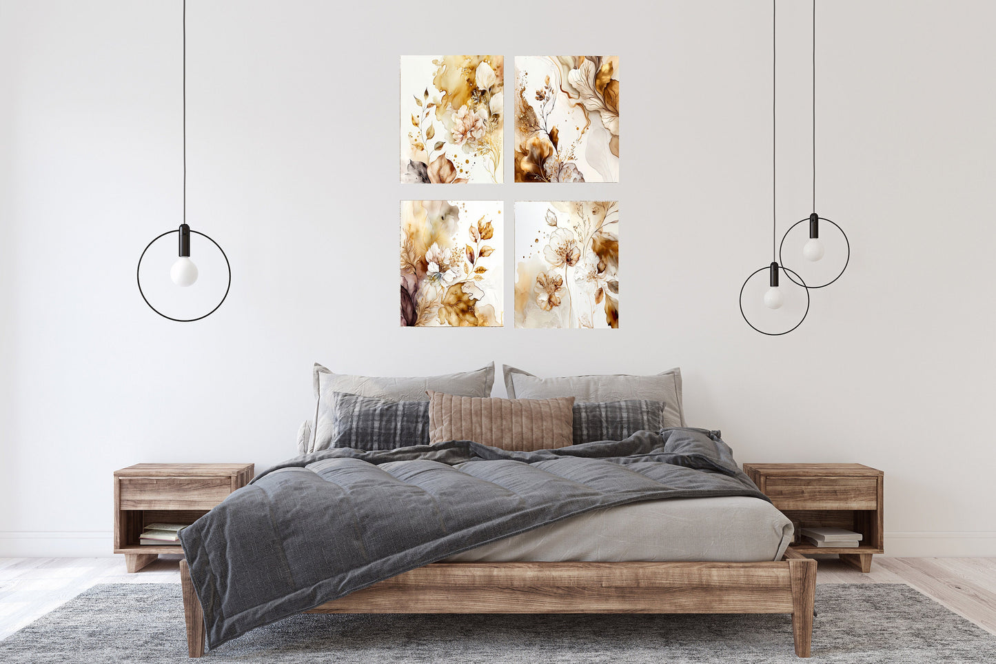 Set of 4  8x10 Abstract Neutral Florals Canvas Prints