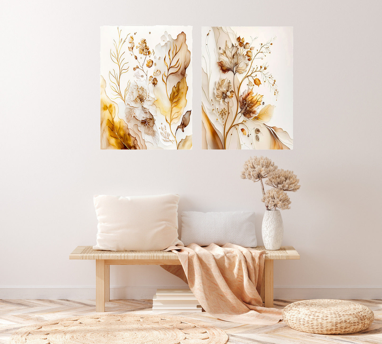 Set of 2 16x20 Abstract Foliage Wall Art Canvas Prints, Contemporary Wall Art