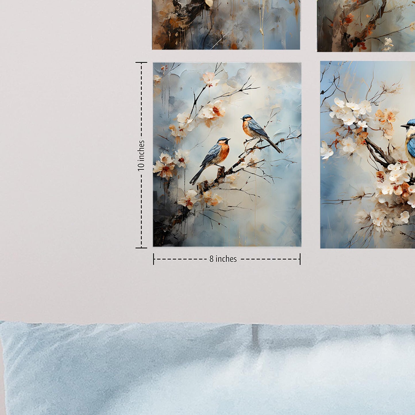 Set of 4  8x10 Birds on a Limb Wall Art, Canvas Prints, Contemporary Wall Art