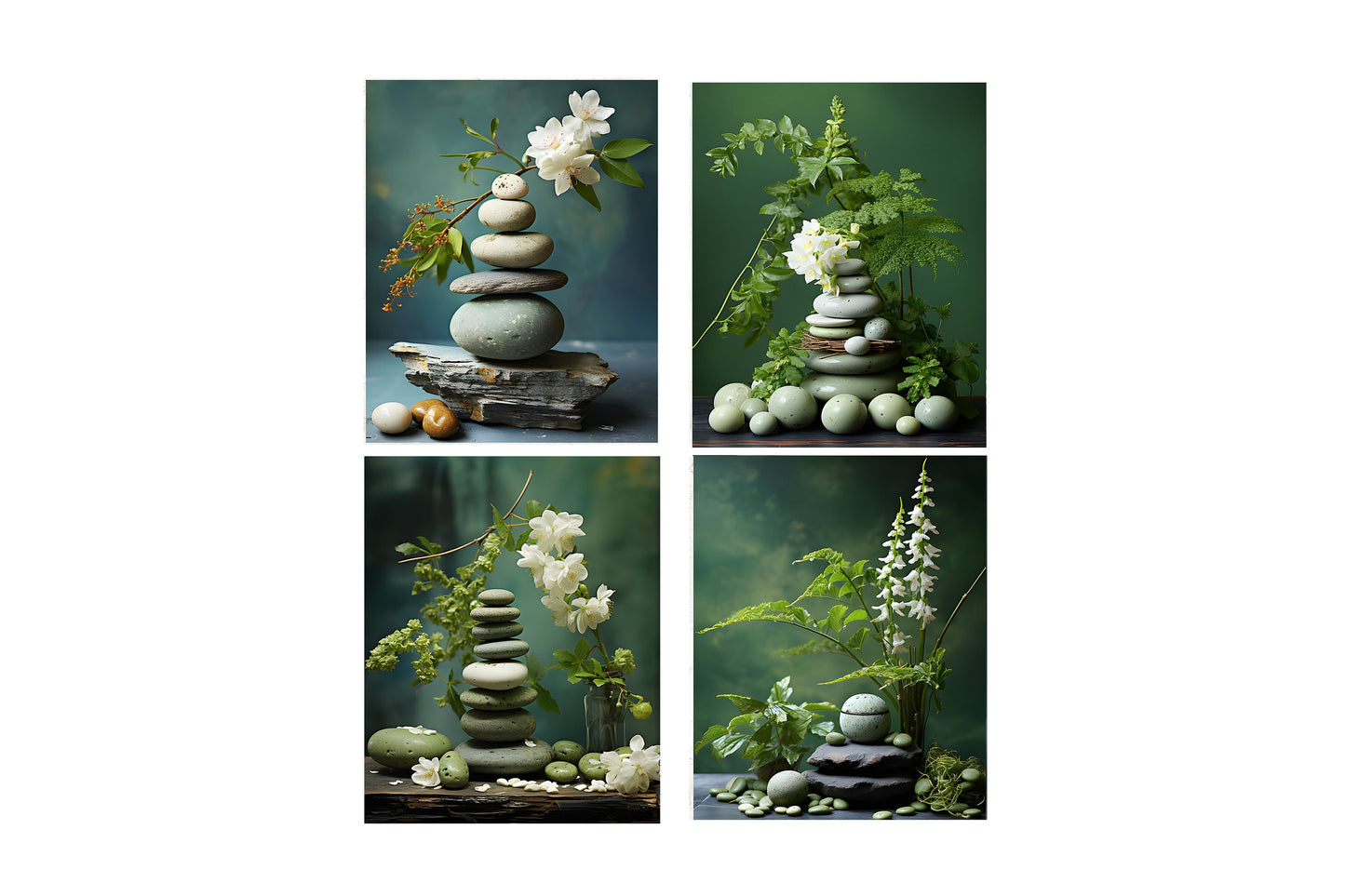 Set of 4  8x10 Asian Stones Wall Art Canvas Print, Contemporary Wall Art